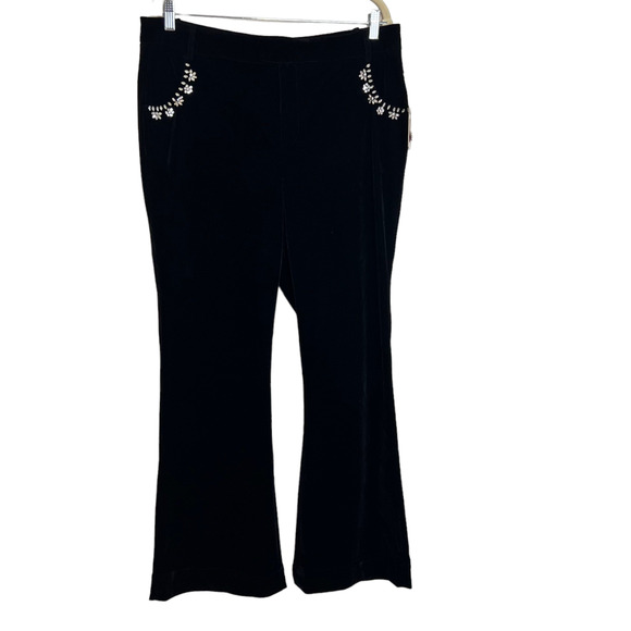 Reba Womens Velour Pants Size 12 Black Rhinestone Embellished Bootcut Brand New - Picture 1 of 8